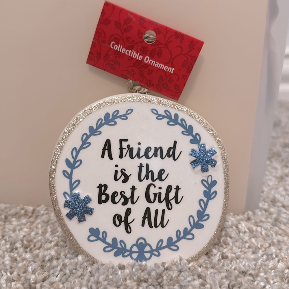 A Friend is the Best Gift of All Ceramic Round Christmas Ornament Laurel Wreath